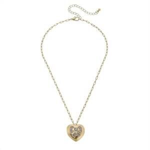 NEW CANVAS STYLE women's crystal bow and chain link heart pendant necklace in go